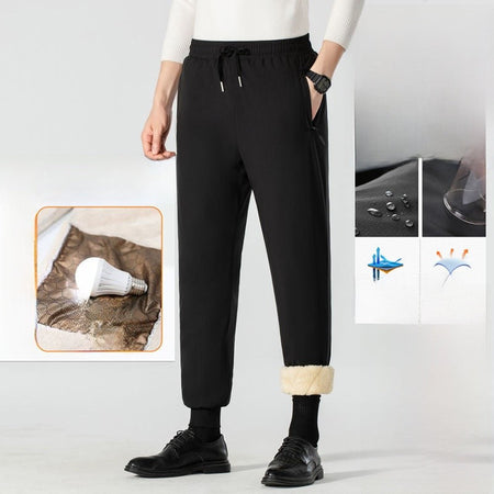 Men's Winter Thiened down Cotton Pants Lamb Velvet aphene Knee-Pad Windproof Warm Long Trousers for Snowy Busin Casual