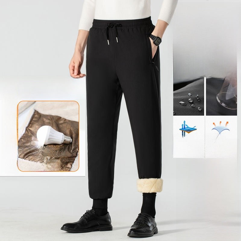 Men's Winter Thiened down Cotton Pants Lamb Velvet aphene Knee-Pad Windproof Warm Long Trousers for Snowy Busin Casual