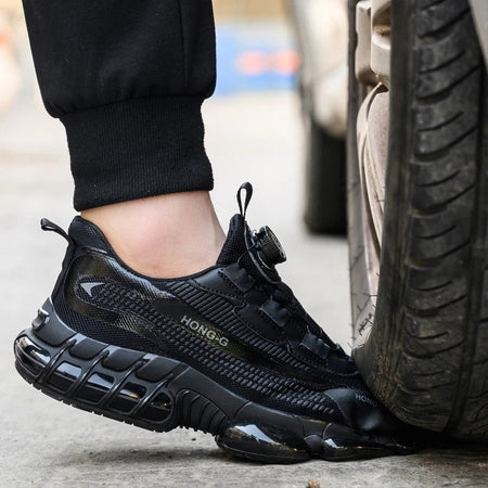 Men's Work Shoes  Rotary Buckle Work Sneakers Protective Shoes Safety Industrial Puncture-Proof Anti-Smash Steel Toe Shoes