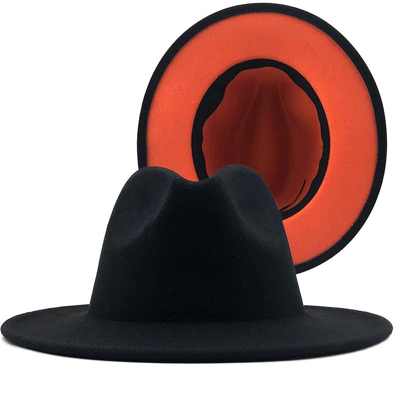 QBHAT Two-color Fedora Hat Women Men Wide Brim Felt Jazz Hat Ladies Party Top Cap Patchwork Chapeau Sombreros De Mujer 50 Colors