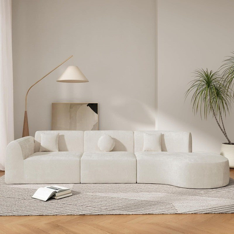 Curved Polyester Sectional Sofa Set, 7 Seat Modern Cloud Couch with Chaise Lounge, 3 Pillows, Fully Assembled for Living Room