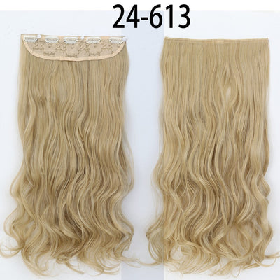 Synthetic Long Straight 5 Clip In Hair Extensions 22’‘ High Resistant Temperature Fiber Black Brown Blonde Hairpiece