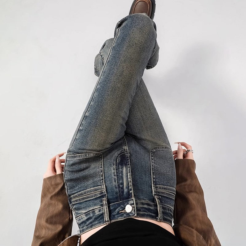 Spring Woman High Waist Vintage Flare Jeans Girls Korean Y2k 2000s Bell Bottom Pants Female Streetwear Gray Blue Denim Trousers