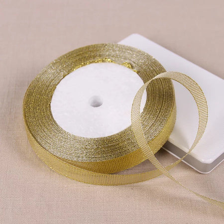 25 Yards 6mm/1cm/1.2cm Silver/Gold Silk Satin Ribbon Party Home Wedding Decoration Gift Wrapping Christmas New Year DIY Tools
