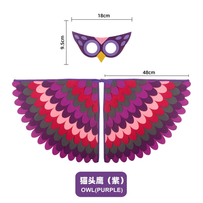 Bird Cosplay Costume Stage Performance Owl Peacock Wings Bird Felt Cape with Mask for Girls Boys Halloween Party Cloak