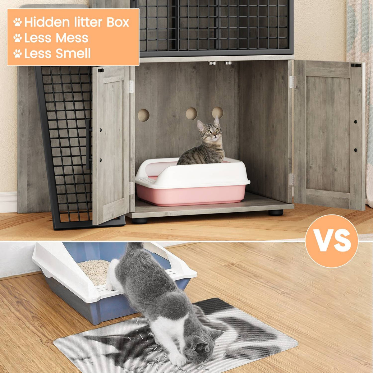Cat Litter Box Enclosure with Platform,Double Layer Cat Litter Hidden Furniture,Cat Washroom Furniture,Cat House with Ladder