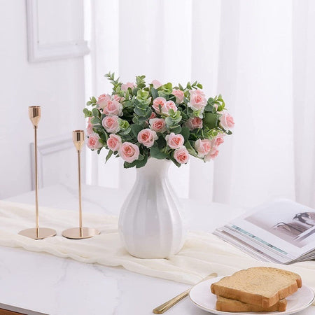 10 Heads pink Artificial Silk Rose Flowers Fake White Eucalyptus  Peony Flower Bouquet, for Home Wedding Party Garden Decoration