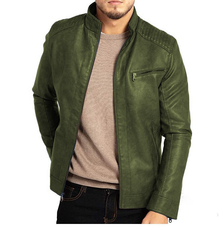 Men's PU Leather Jacket Stand-Up Collar Punk Motorcycle Style Fashion European American Teenagers Male Outerwear