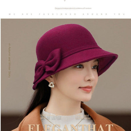 Elegant Brim Bowler Fedora Hats Church Bowler Cloche Hats Women Vintage Retro Hat Autumn Winter Warm Hat Wool Felt Bucket Cap