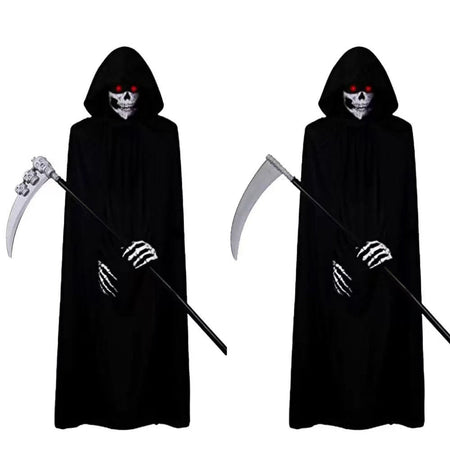 Terror Stitch Halloween Party Cosplay boy Adult Death Black Cloak, Halloween Death Skull Skeleton Ball Costume Prop Set