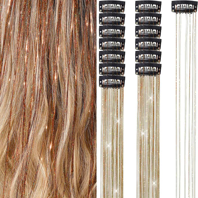 6Pcs 50cm Sparking Shiny Hair Tinsel Hair Extensions Tinsel Synthetic Hair Clip  Extensions Women for Braiding Headdress