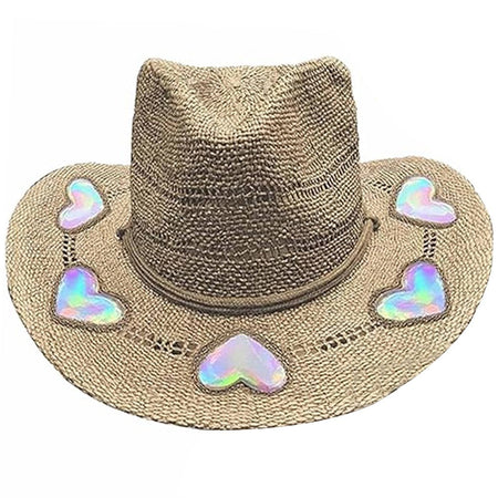 Suncatcher Cowgirl Straw Prism Hat Cowboy Hat Handmade Weave Women Straw Cap Wide Brim Women's Fashion Sun Hat for Summer Beach