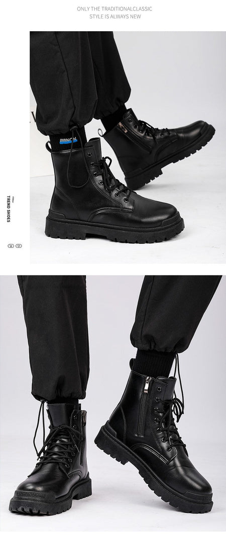 Men's Leather Boots Four Seasons Outdoor Casual Hiking Boots Retro Fashion Work Boots Thick Bottom Ankle Boots Anti-slip Fleece