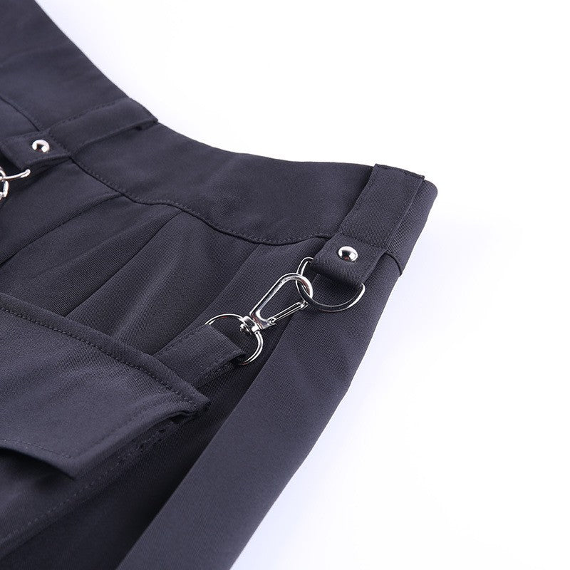 High Waist Black Skirts Harajuku Punk Gothic Women Sexy Patchwork Bandage Mini Female Streetwear Black Skirt