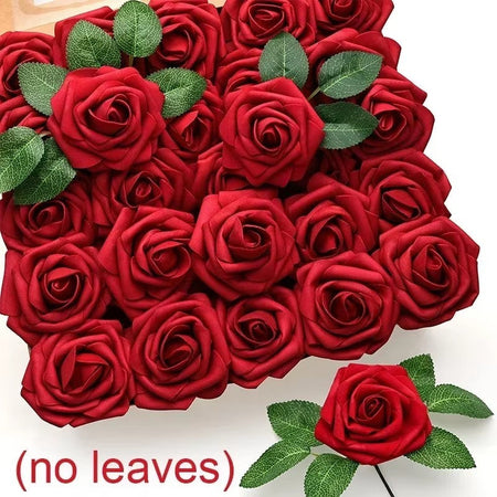 5-100pcs Fake Rose Flower Green Leaves for Valentine's Day Wedding Birthday Party Artificial Roses Heads with Stems Supplies