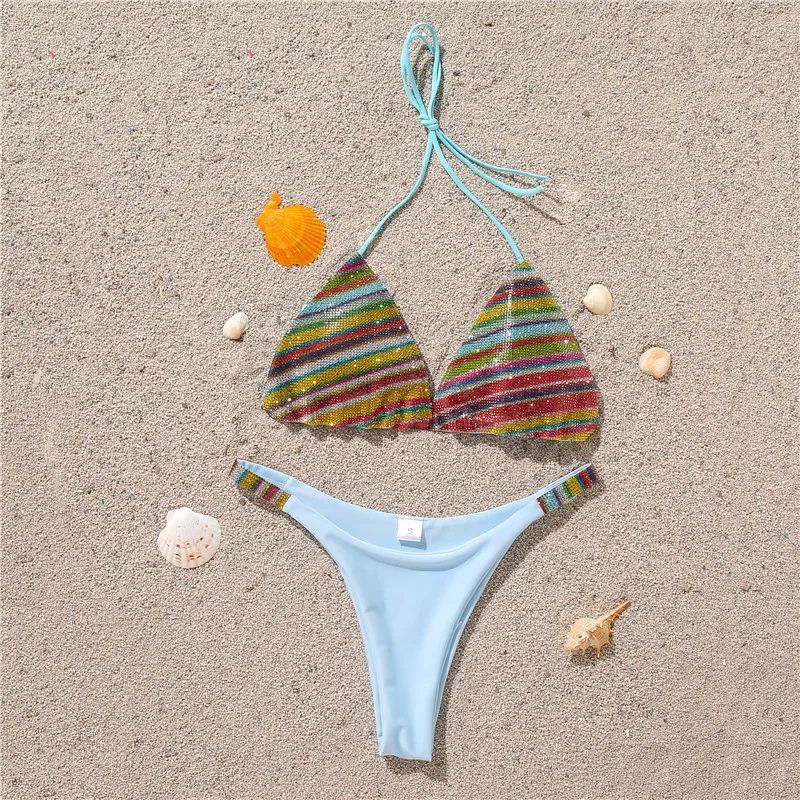 Halter Jewelled Sequins Diamond Bikini Women Swimsuit Female Swimwear Two Pieces Bikini Set Mini Micro Bathing Suit Swim Lady