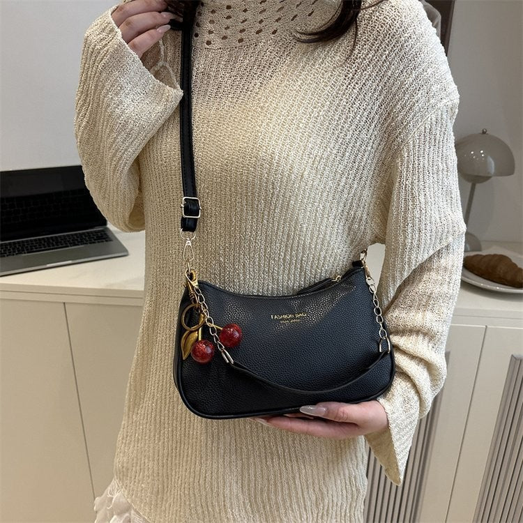 Cherry Pedant Shoulder Underarm Bag Women's Fashion Handbags Causal Hobos Purses Ladies Hand Bags Pu Leather for Work Travel