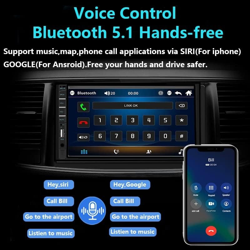 7 Inch MP5 Player Car Stereo 2 Din Touch Screen Car Audio Receivers with Backup Camera Bluetooth Mirror Link USB AUX TF FM Radio