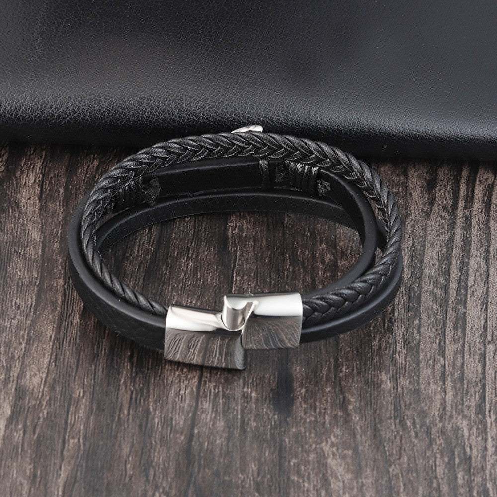 Punk Stainless Steel Anchor Bracelets Genuine Leather Bracelet & Bangles for Men Jewelry Black Color Fashion Gift