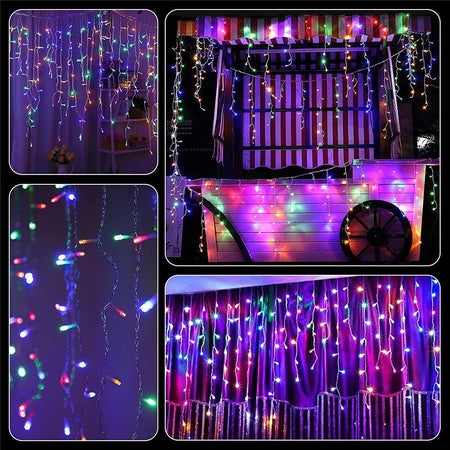 Solar Curtain Icicle Light 3.5M Eaves Decor Outdoor Fairy String Lights Wedding Party Christmas Stair Decor Garden Garlands