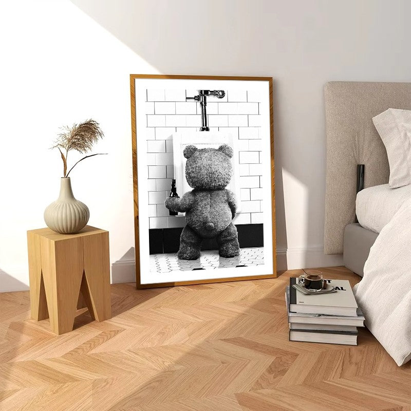 Black White Cute Bear Bathroom Decoration Poster Canvas Print Painting Wall Picture Art Modern Fashion Room Home Toilet Decor