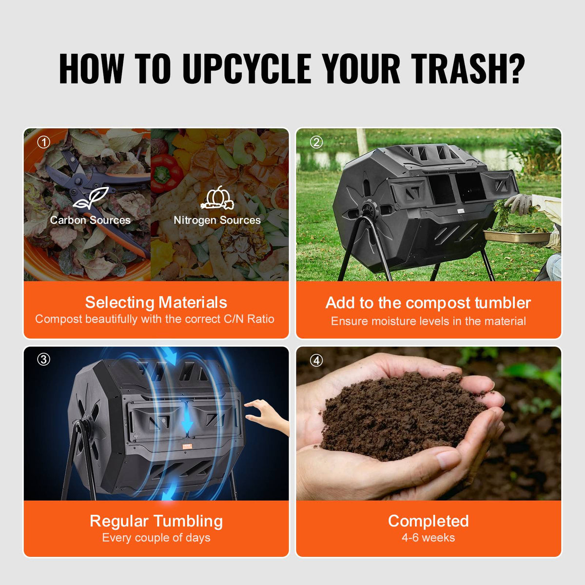 SucceBuy Compost Bin 18.5/37/43Gal Dual Chamber Composting Tumbler BPA FreeComposter Bin Tumbler for Garden Kitchen Yard Outdoor