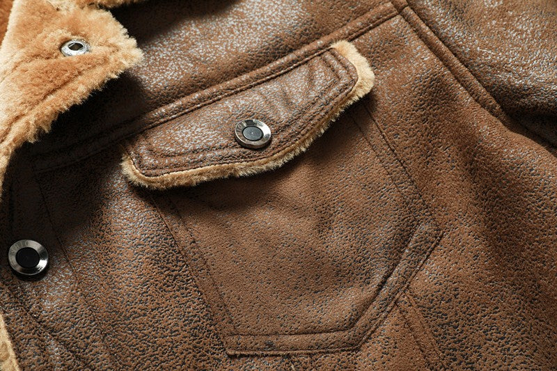 Winter Men's Suede Leather Coat High Quality Thick Fleece Warm Leather Jacket Fashion Turn Down Collar Male Loose Casual Coats