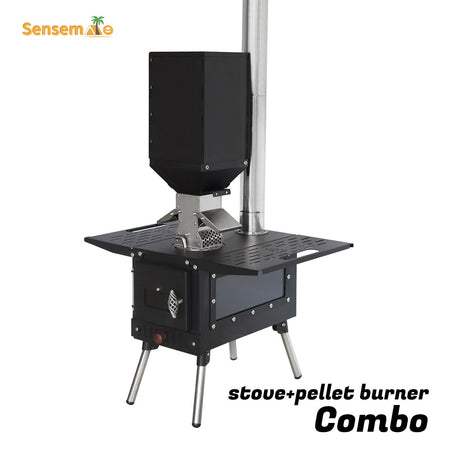 Hot Tent Wood Burning Stove Folding Stainless Steel 5-Section Chimney Outdoor Camping Wood Heater with Cooking Wing Panels