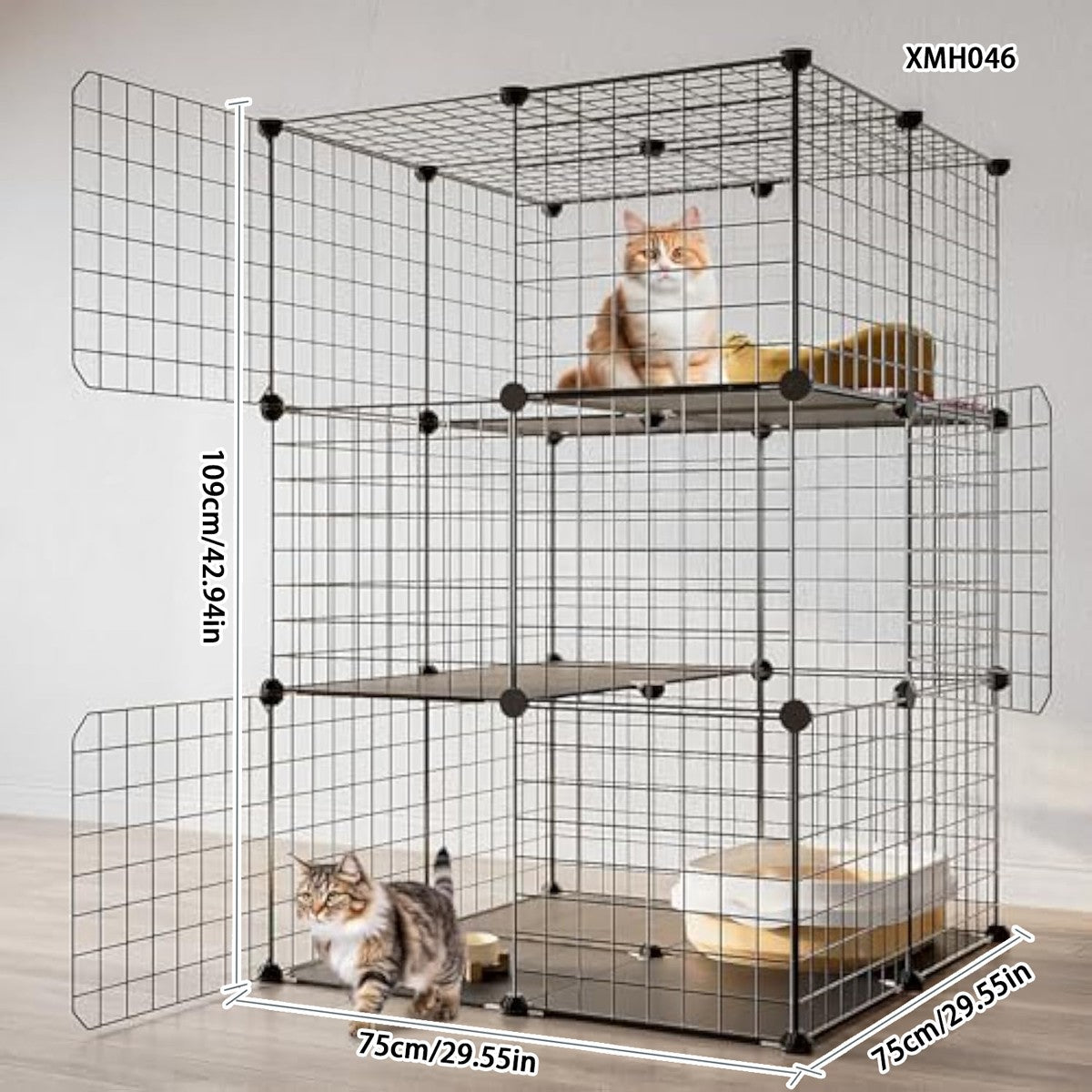 Cat Cage, Cat Villa, Indoor Luxury Cat Nest, Household with Toilet, Can Hold Litter Box, Kitten Cat House, Three-Story Cat House