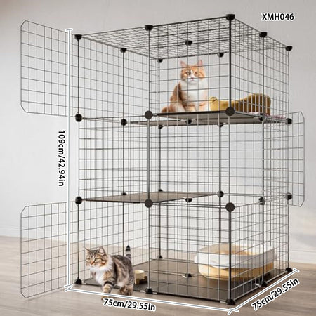 Cat Cage, Cat Villa, Indoor Luxury Cat Nest, Household with Toilet, Can Hold Litter Box, Kitten Cat House, Three-Story Cat House