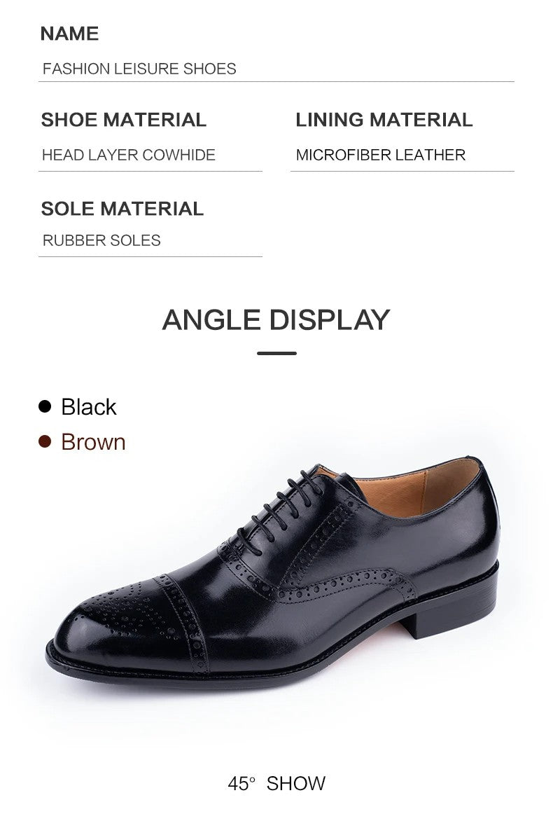 Classic Brogue Shoe Men's Business Suits Matches New Style Genuine Cowhide Handmade Formal Office Wedding Party Mans Dress Shoes