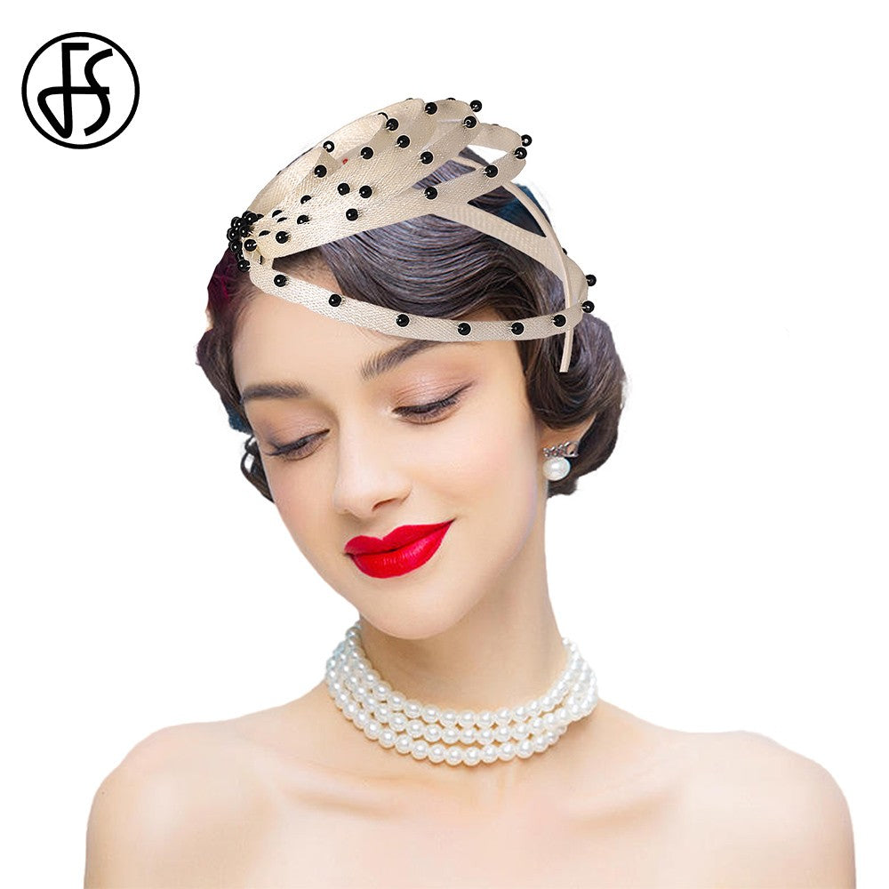 Royal Blue Fascinator Hat with Faux Pearls - Elegant Wedding Headdress, Derby Hats for Women, Cocktail Tea Party Church Events