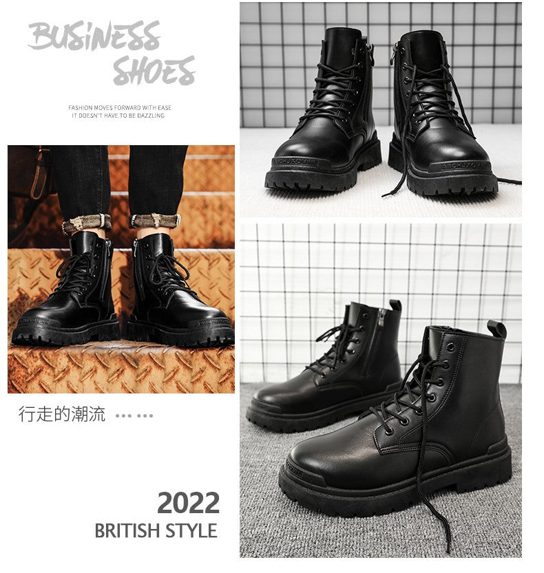 Men's Leather Boots Four Seasons Outdoor Casual Hiking Boots Retro Fashion Work Boots Thick Bottom Ankle Boots Anti-slip Fleece