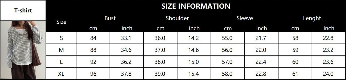 Stripe Button Long Sleeve T-shirt Slim Fit Fake Two-piece Women's Top 2025 Autumn Fashion Casual Long Sleeve Tops