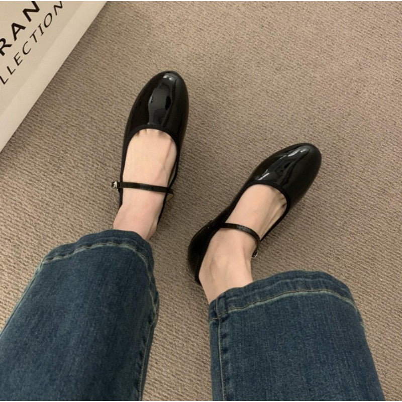 Shiny Leather Ballets Shoes Woman Belt Strap Lolita Flats Mary Janes Women Shallow Loafers Round Toe Ballerinas Brides Mocasines