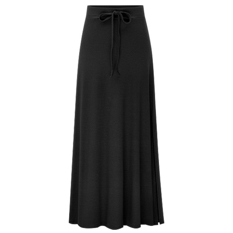 Plus size women's fashionable knitted half skirt high waist slit A-line skirt high stretch ankle length mid length skirt