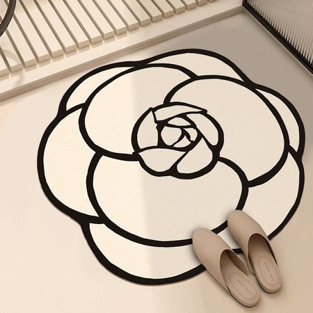 Round Camellia Crystal Velvet Floor Mat Living Room Bathroom Door Absorbent Quick-Drying Floor Rugs Household Non-slip Carpet