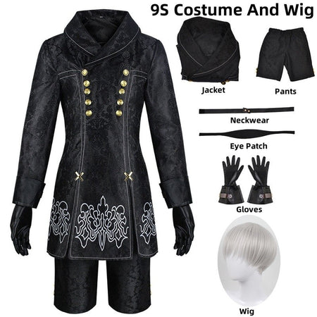 Anime Nier Automata Cosplay 9S Yorha 2B Cosplay Suit Male Women Outfit Wig Disguise Costume Plus Size Fancy Party Black Dress