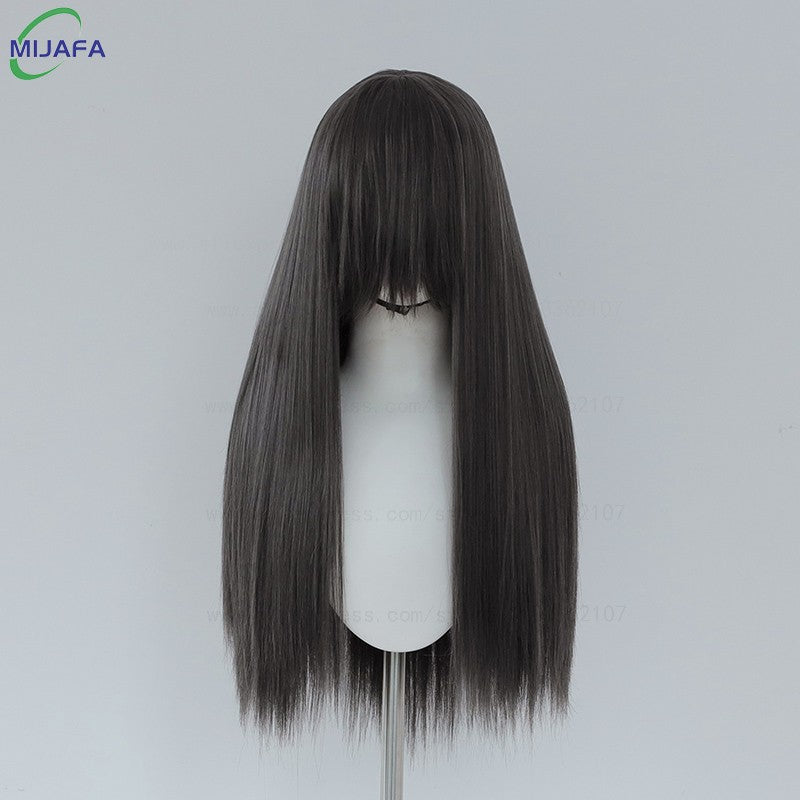 Very High Quality 400g 48 Colors 24Inch 60cm Long Straight Cosplay Wig With Bangs Heat Resistant Hair Anime Wigs + Wig Cap