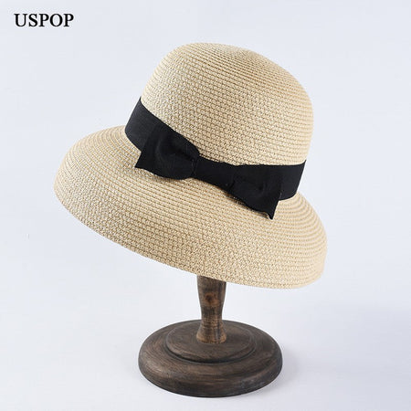 USPOP New women sun hats fashion bow straw hats casual summer wide brim drooping beach hat female summer hat