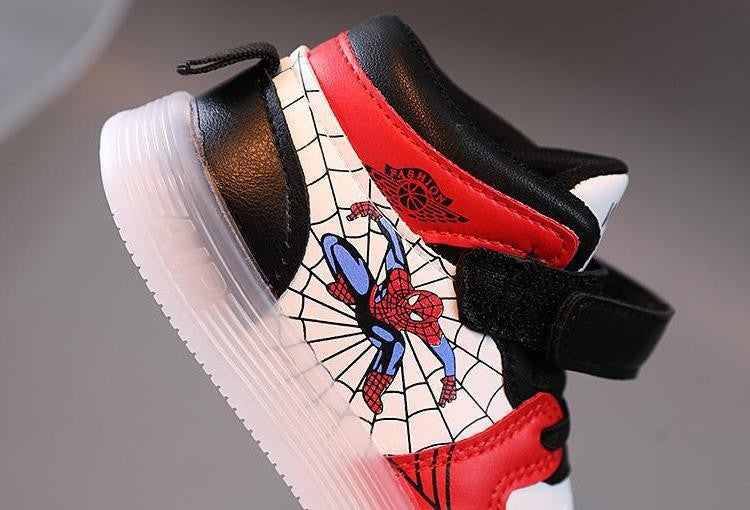 Disney Children's Sneakers Boys Girls Spiderman Led Light Sport Shoes Student Shoes Hook Anti-slip Kids Outdoor Basket Shoes