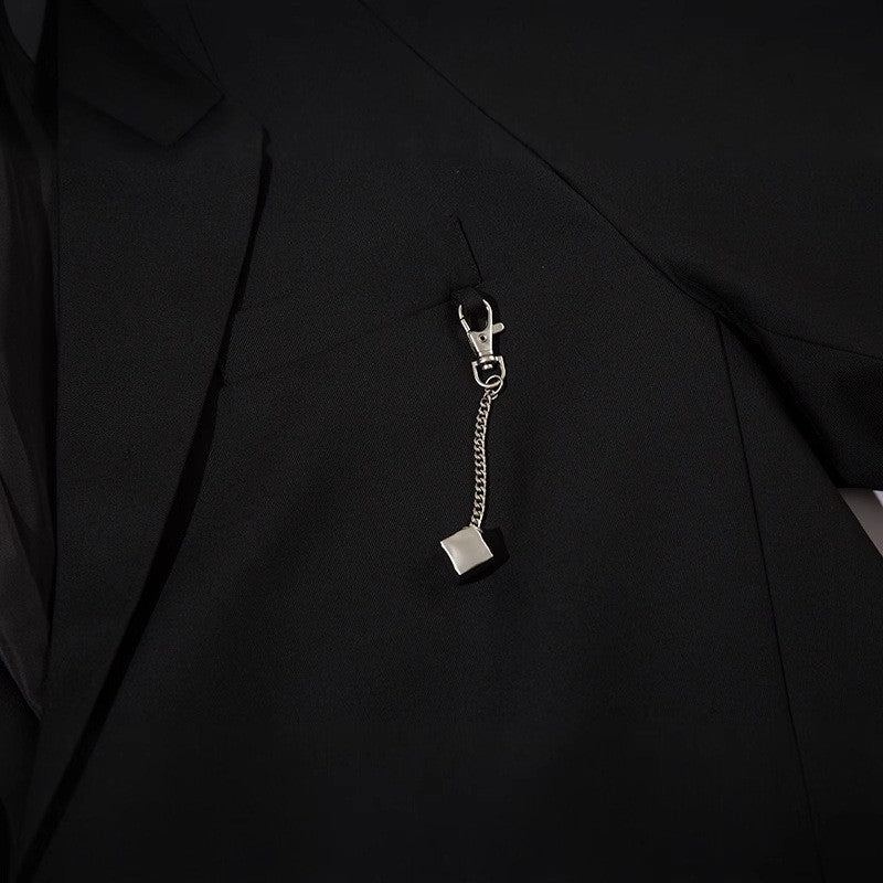 Autumn Winter Mens Fashion Metal Trim Suit Jacket Trendy Brand Solid Color Handsome Hong Kong Style Business Blazer Coat