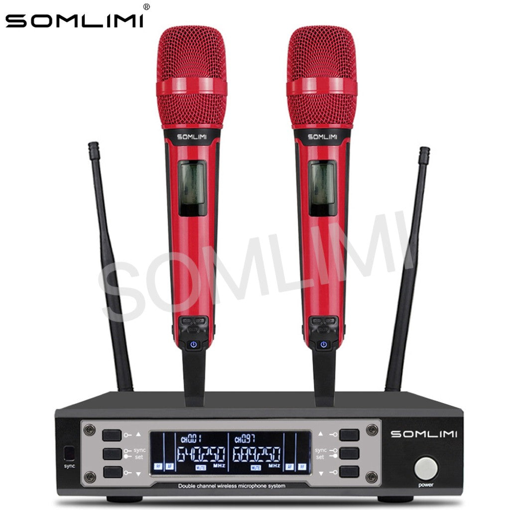 SOMLIMI EW135G4 UHF Dual Channels Profession Wireless Microphone System Stage Performance Dynamic Long Distance Metal Handheld