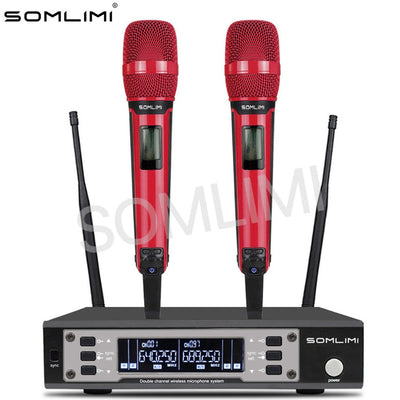 SOMLIMI EW135G4 UHF Dual Channels Profession Wireless Microphone System Stage Performance Dynamic Long Distance Metal Handheld
