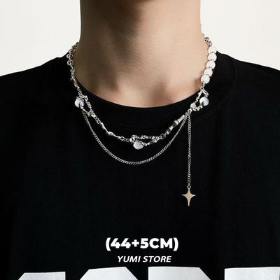 Titanium Steel Black Star Necklace For Men Women Trend Cross Pendant Collar Sweater Chain Hip Hop Kpop Jewelry Male Accessories