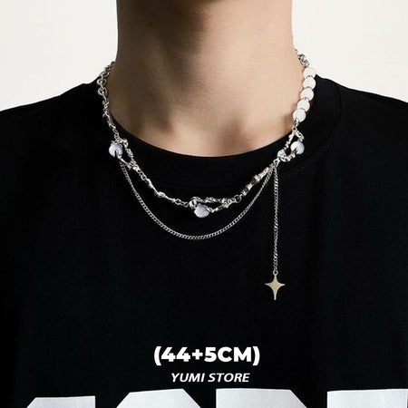 Titanium Steel Black Star Necklace For Men Women Trend Cross Pendant Collar Sweater Chain Hip Hop Kpop Jewelry Male Accessories
