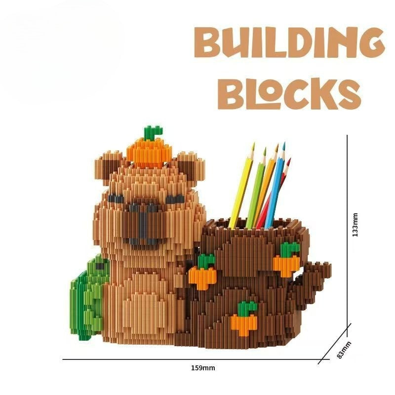 Capybara Building Block Pen Holder Multi-Function Desk Organizer for Office Supplies Cosmetics Birthday Gift Desktop Decoration