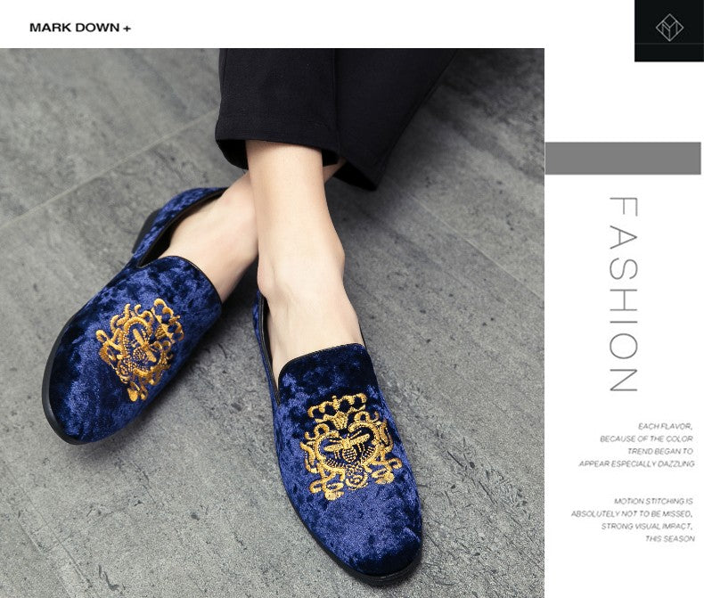2022 Wedding Dress Shoes Casual Men Loafers New Big Size Lazy Peas shoes Embroidery Moccasins Shoes Suede Leather shoes Zapatos