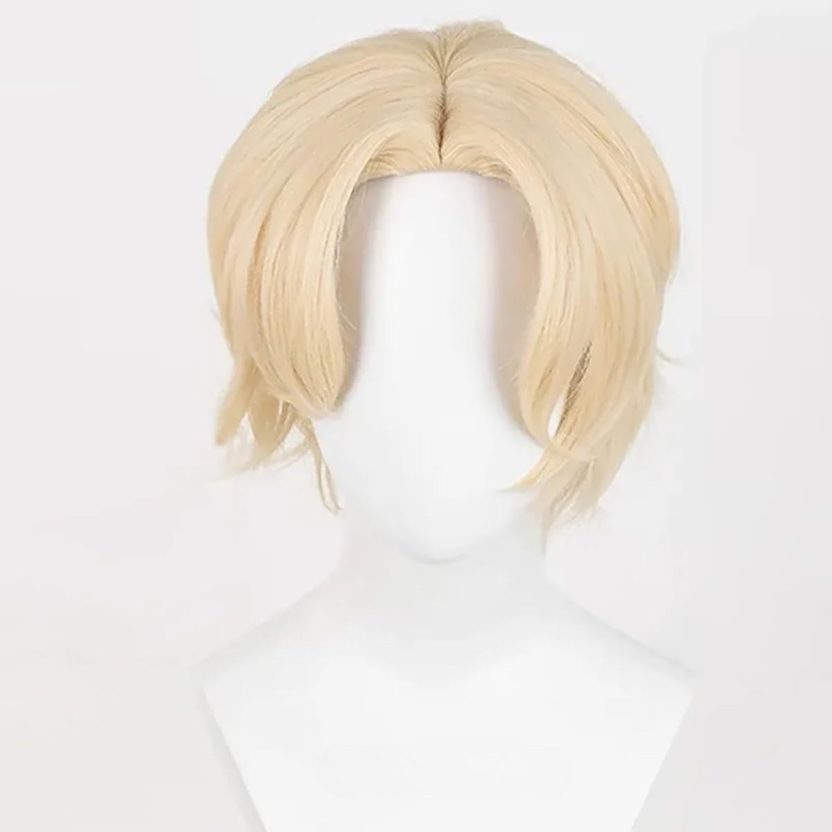 Unisex Short Blonde Wig for Cosplay Costumes Synthetic Fiber Wig with Bangs Halloween Party Anime Wig