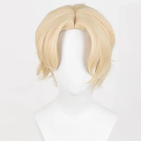 Unisex Short Blonde Wig for Cosplay Costumes Synthetic Fiber Wig with Bangs Halloween Party Anime Wig